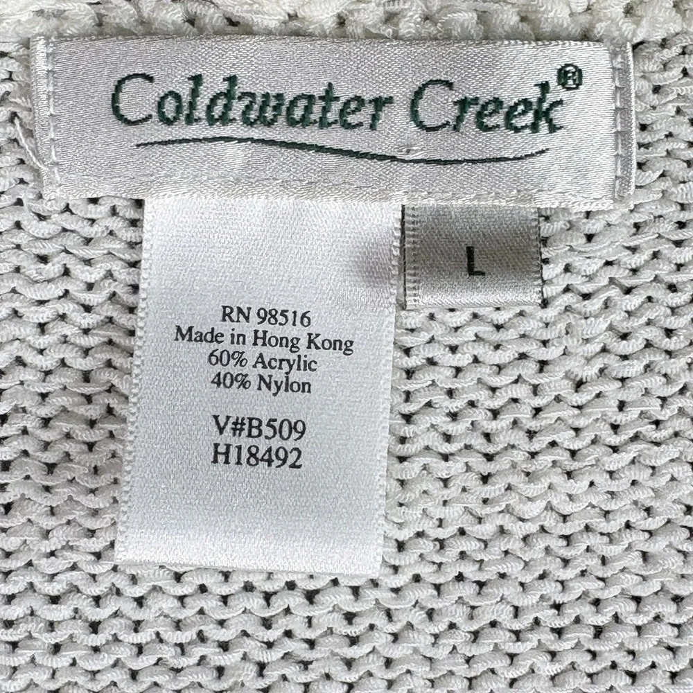Vintage 90s Coldwater Creek Cardigan Sweater Woman L Ivory Openwork Knit Cottage